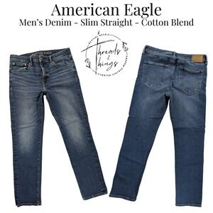 American Eagle Jeans Mens 33 x 30 Blue Denim Airflex+ Slim Straight Cotton Blend